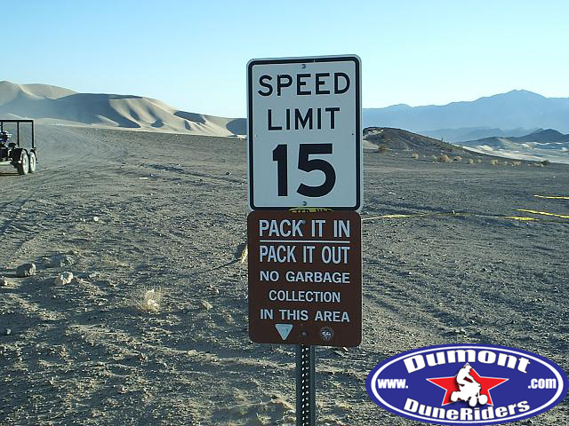 dumont dunes speed limit sign
